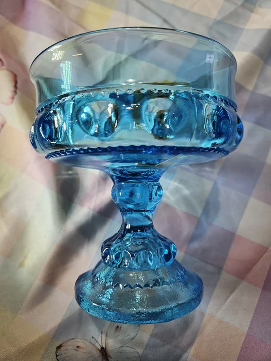 Indiana Glass Blue Pressed Glass Pedestal Compote - Picture 4 of 5